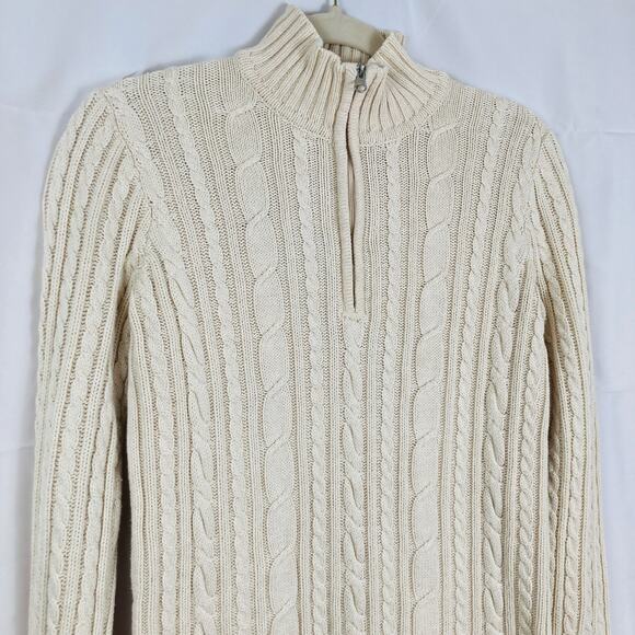 Croft & Barrow Womens S Cream Cable Knit Fisherman Quarter Zip Sweater Ski - Picture 3 of 9